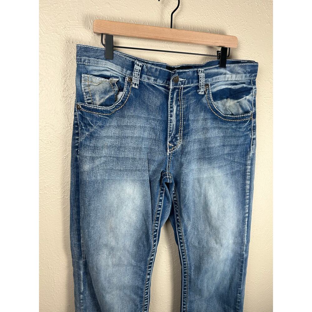 True Luck Jeans Mens Size 34x32 Denim Embroidered Pockets Straight Leg Y2K Pants - Picture 4 of 10